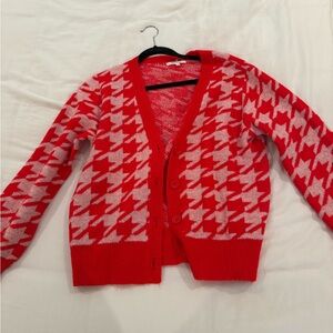 Miracle Red and Pink Houndstooth Cardigan
